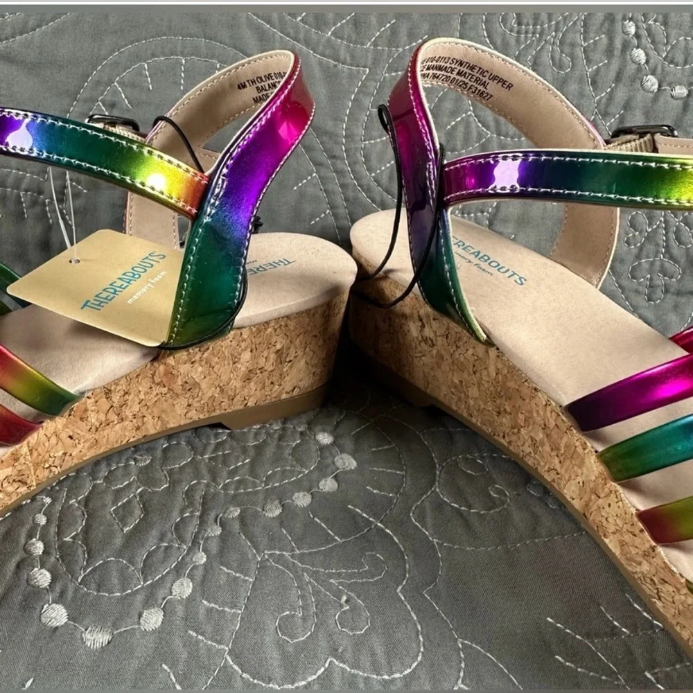 Thereabouts Girls Olive Metallic Multi Wedge Sandals NWT Size Little Girls 3